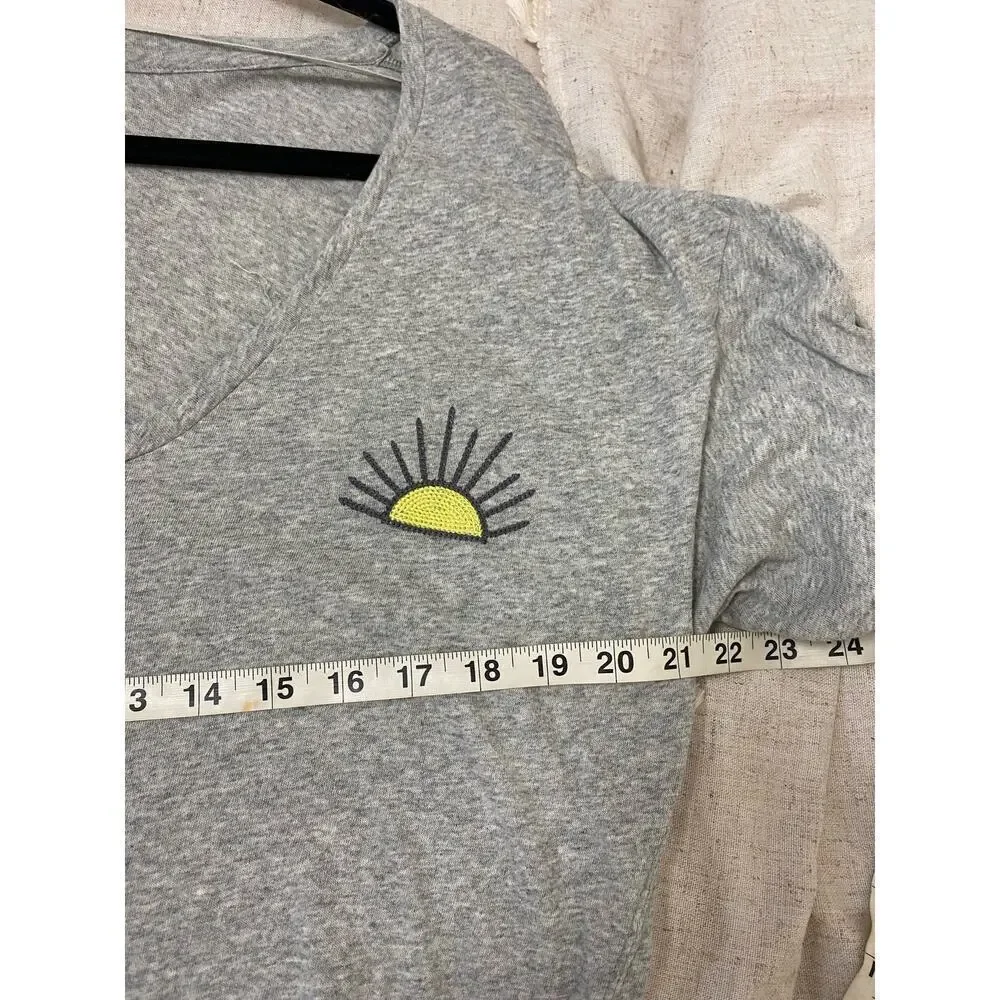 Free People Gray Asymmetrical Sun Embroidered T-Shirt Size Small